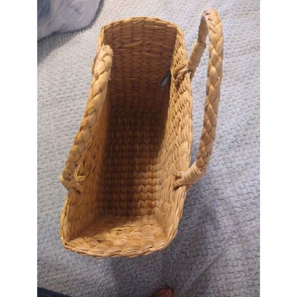 Straw bow print Zebra Straw Basket handbag Boho Beachy Vintage - Picture 7 of 8